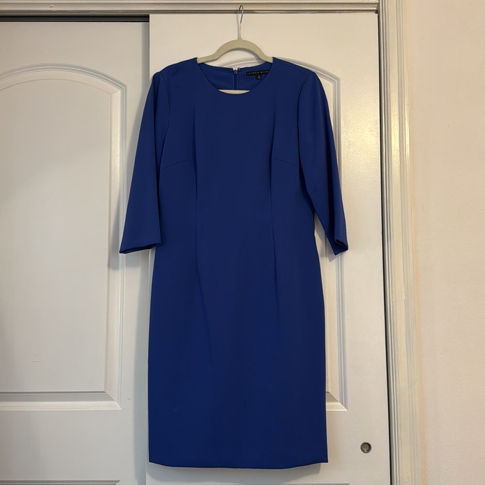 ANTONIO MELANI Womens Blue Zippered 3/4 Sleeve Round Neck Above The Knee 8 - Picture 2 of 6